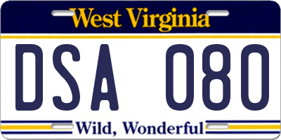WV license plate DSA080