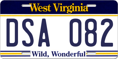 WV license plate DSA082