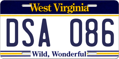 WV license plate DSA086