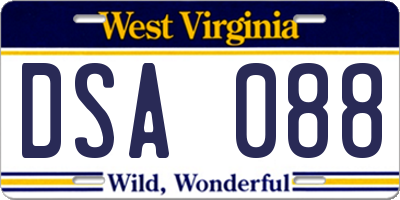 WV license plate DSA088