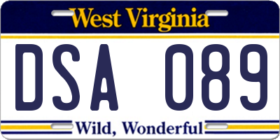 WV license plate DSA089