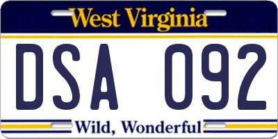 WV license plate DSA092