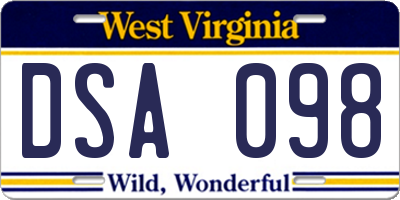 WV license plate DSA098