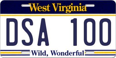WV license plate DSA100