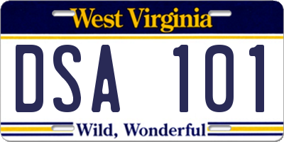 WV license plate DSA101