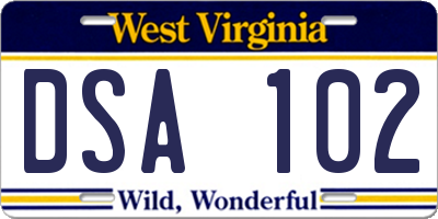 WV license plate DSA102