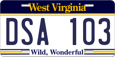WV license plate DSA103
