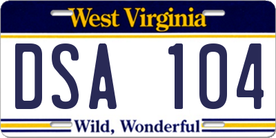 WV license plate DSA104
