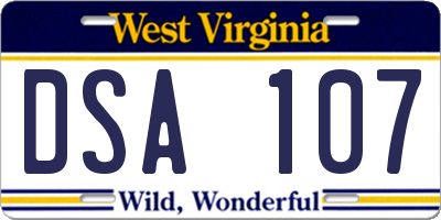WV license plate DSA107