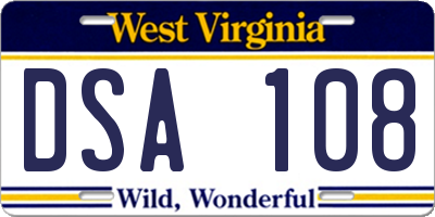 WV license plate DSA108