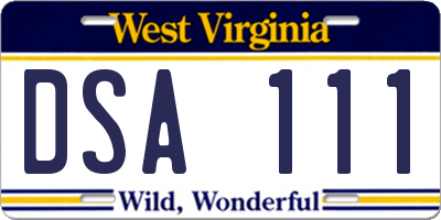WV license plate DSA111