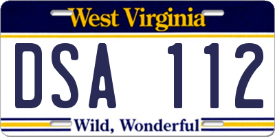 WV license plate DSA112