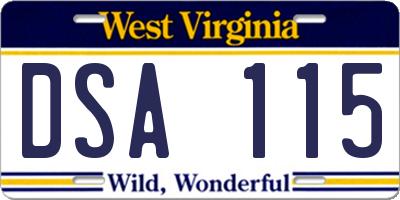 WV license plate DSA115