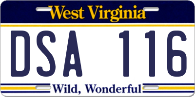 WV license plate DSA116