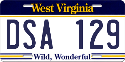 WV license plate DSA129