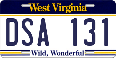 WV license plate DSA131