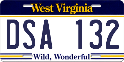 WV license plate DSA132