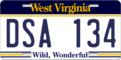 WV license plate DSA134