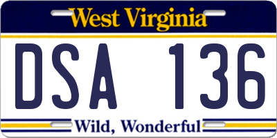 WV license plate DSA136