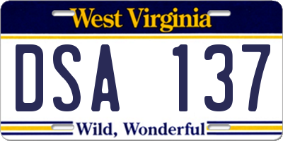 WV license plate DSA137