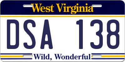 WV license plate DSA138