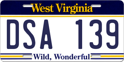 WV license plate DSA139