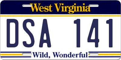 WV license plate DSA141
