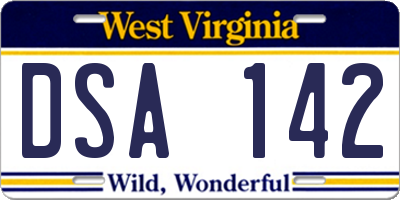 WV license plate DSA142