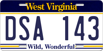 WV license plate DSA143