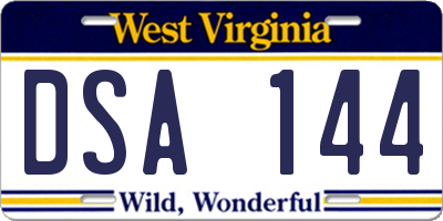 WV license plate DSA144