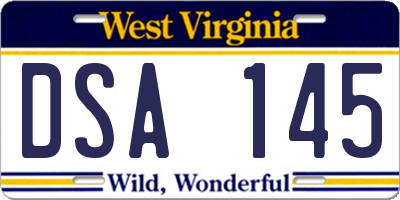 WV license plate DSA145