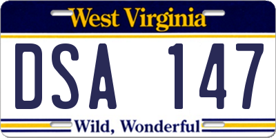 WV license plate DSA147