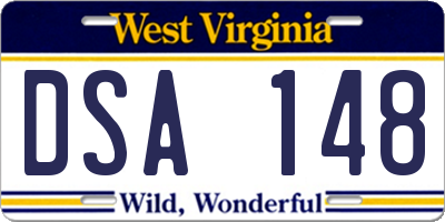 WV license plate DSA148