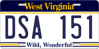 WV license plate DSA151