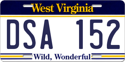 WV license plate DSA152