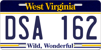 WV license plate DSA162