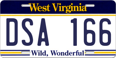 WV license plate DSA166