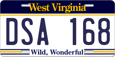 WV license plate DSA168