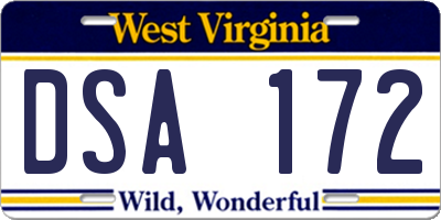 WV license plate DSA172