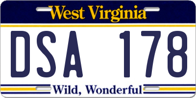 WV license plate DSA178