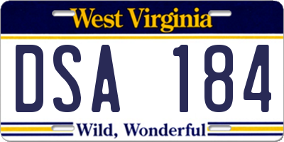 WV license plate DSA184
