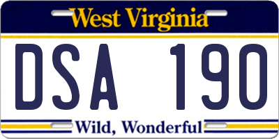 WV license plate DSA190