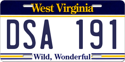 WV license plate DSA191