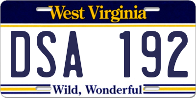 WV license plate DSA192