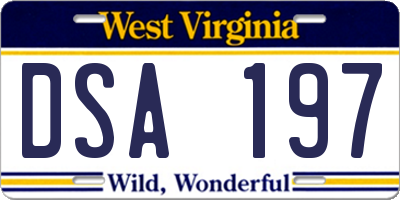 WV license plate DSA197
