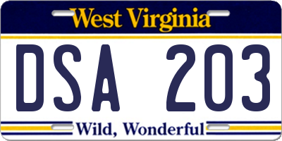 WV license plate DSA203