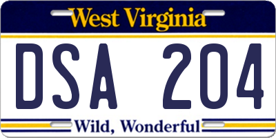 WV license plate DSA204