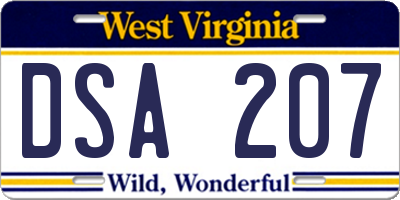 WV license plate DSA207