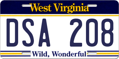 WV license plate DSA208