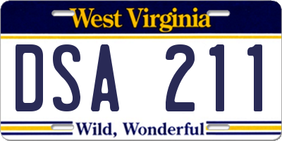 WV license plate DSA211